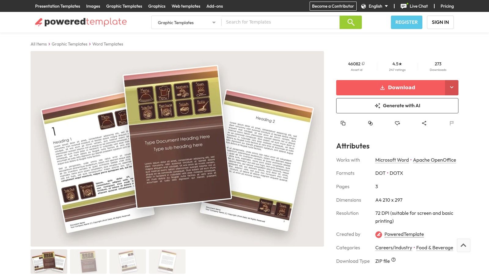 PoweredTemplate – Word menu templates (premium)