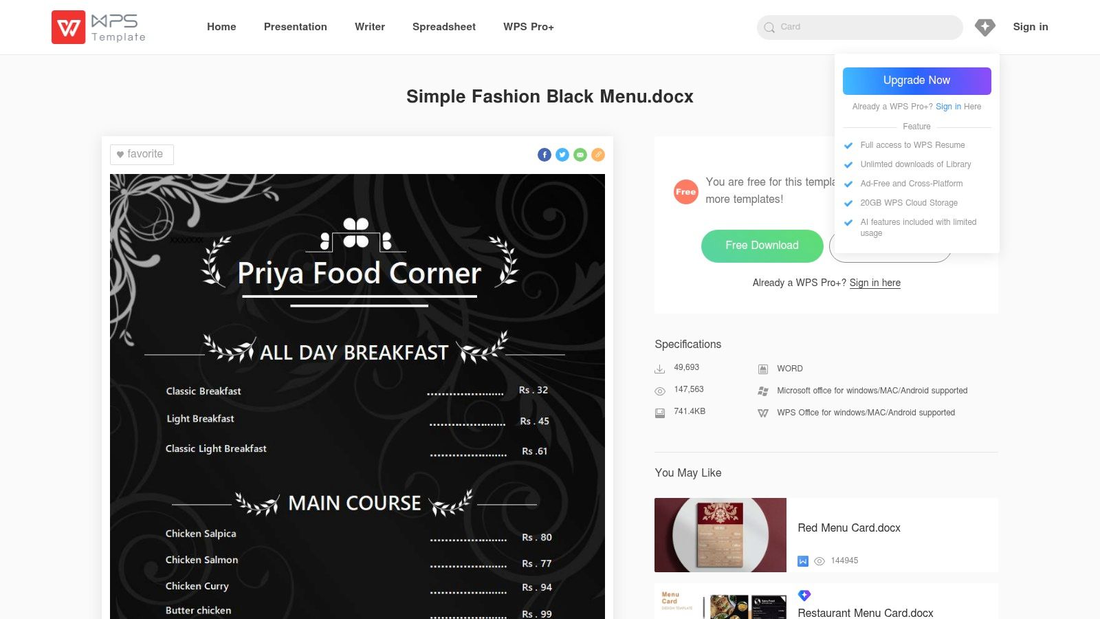 WPS Office Templates – Word-compatible menu templates (free + premium)