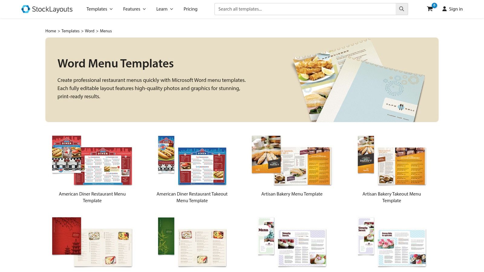 StockLayouts – Microsoft Word menu templates (premium)