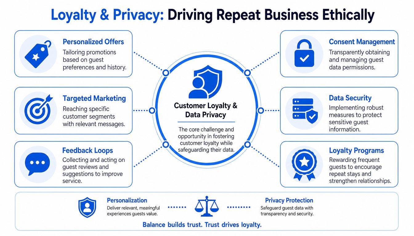 A diagram illustrating how hospitality brands can ethically balance personalized marketing and customer data privacy protection.